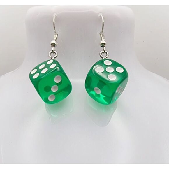 Green Dice Statement Earrings - Picture 1 of 4